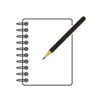 Notebook or notepad paper cover page icon vector and notepad with pen on isolated background for school, collage, university students. Notebook is essential for students to write on it and keep notes.