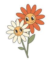 Retro groovy valentines day sticker. Cute and funny flower characters. 70s 60s cartoon aesthetics vector