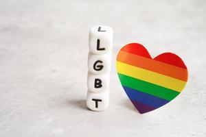 LGBT text character with rainbow flag heart for symbol of pride month lesbian, gay, bisexual, transgender, human rights, tolerance and peace. photo