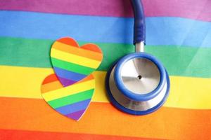 LGBT symbol, Stethoscope with rainbow ribbon, rights and gender equality, LGBT Pride Month in June. photo