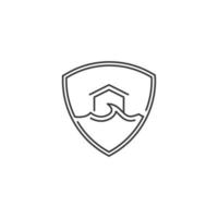 Home insurance and flood protection, building shield from flood. Vector icon logo illustration