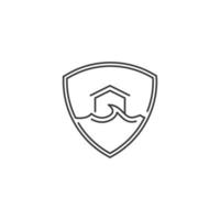 Home insurance and flood protection, building shield from flood. Vector icon logo illustration