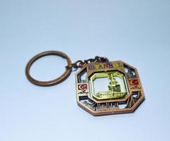 Jakarta, Indonesia in July 2022. Isolated white photo of an istanbul keychain,