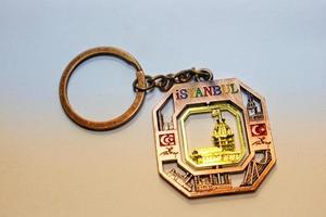 Jakarta, Indonesia in July 2022. Isolated white photo of an istanbul keychain,