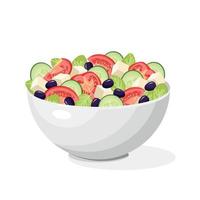 Traditional Greek salad with slices of feta cheese, tomatoes, cucumbers, olives on a white background. vector