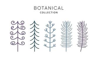 Minimalist branches for logo or tattoo. Hand drawn line wedding herb, elegant wildflowers. Minimal line art drawing for print, cover or wallpaper vector