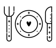 Romantic dinner, black and white illustration vector