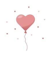 Vector cartoon pink balloon in form of heart on white background.