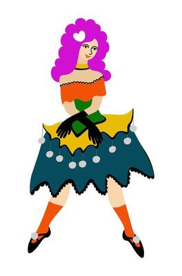 Columbine. One of the principal masks in traditional italian comedy. Commedia dell arte. Vector isolated illustration.