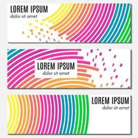 Set of colorful abstract header banners with curved lines, flying pieces and place for text. Vector backgrounds for web design.