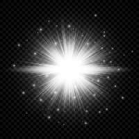 Light effect of lens flares. White glowing lights starburst effects with sparkles. Vector illustration