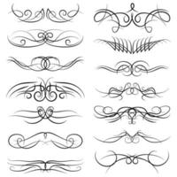 Set of vintage decorative curls, swirls, monograms and calligraphic borders. Line drawing design elements in black color on white background. Vector illustration.