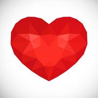 Red Low Poly Heart on white background. Symbol of Love. Vector illustration