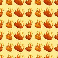 Seamless pattern with fire flame on yellow background. Vector illustration.