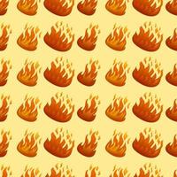 Seamless pattern with fire flame on yellow background. Vector illustration.