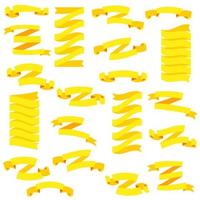 Set of beautiful festive yellow ribbons, isolated on white background, vector illustration. Ready for Your Text or Design. Set of design elements banners ribbons.