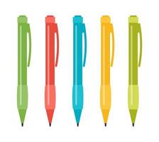 Set of five multi-colored pens. Vector illustration