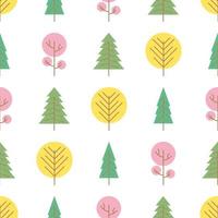 Seamless pattern with colored trees on white background. Vector illustration.