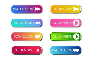 Set of eight modern gradient buttons with shadows. Read more Buttons. Vector illustration