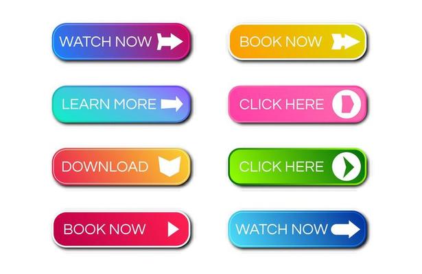 Set of eight modern gradient buttons with shadows. Read more Buttons. Vector illustration