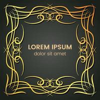 A square golden monogram element on a dark background. Vector illustration.