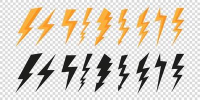 lightning bolt or thunder icons set. Vector illustration