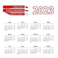 Calendar 2023 in Czech language with public holidays the country of Czech Republic in year 2023. vector