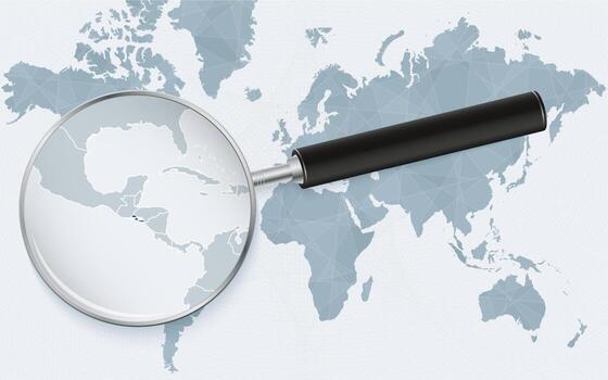 mapa del mundo con una lupa apuntando a el salvador. mapa de el salvador con la bandera en el lazo. vector