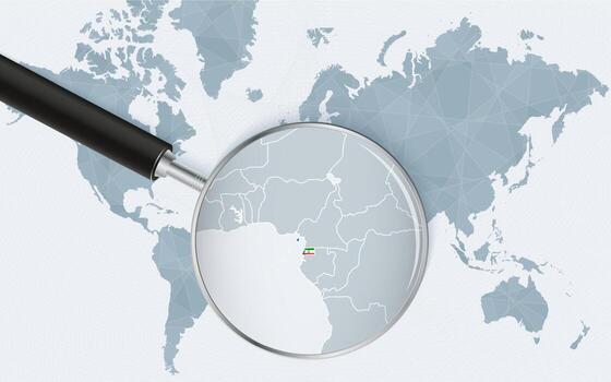 mapa del mundo con una lupa apuntando a guinea ecuatorial. mapa de guinea ecuatorial con la bandera en el bucle. vector