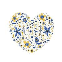 Folk art illustration heart in Ukrainian flag colors and ethnical pattern vector