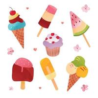 Collection of watercolor illustrations of ice cream isolated on white. vector