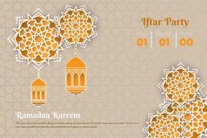 ramadan kareem or eid mubarak design with lantern and mandala in yellow background design vector