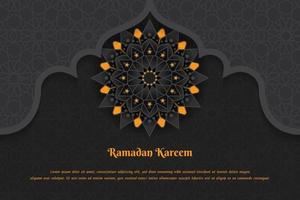 fondo de lujo negro con diseño de color naranja para ramadan kareem o diseño de plantilla eid mubarak vector