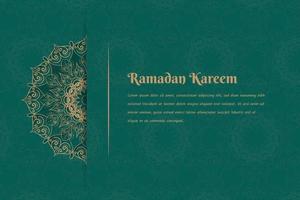 Green background with half mandala design for ramadan kareem or eid mubarak template vector