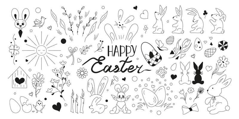 Doodle Set easter elements. Vector illustration. Hand drawn style for card, poster, sticker, cover.