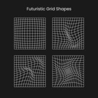 Set of retrofuturistic grid shape. Collection of grids in cyberpunk 80s style. Digital cyber retro design elements.  Suitable for poster, flyer, cover, merch in synthwave style. Vector illustration.