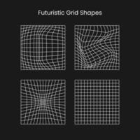 Set of retrofuturistic grid shape. Collection of grids in cyberpunk 80s style. Digital cyber retro design elements.  Suitable for poster, flyer, cover, merch in synthwave style. Vector illustration.