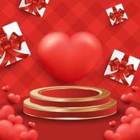 Valentines Day Poster Background with Realistic Heart and Podium vector