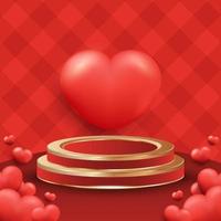 Valentines Day Poster Background with Realistic Heart and Podium vector