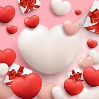 fondo del cartel del día de san valentín con corazón realista y caja de regalo vector