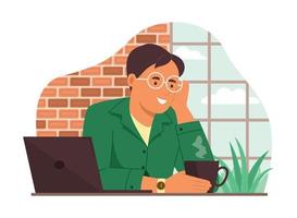 Freelancer Man Relaxing After Work vector