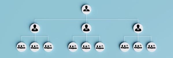 Human icon on circle with line connecting position diagrams. Concept of organizational structure, position chart, organizational management and human resource management. photo