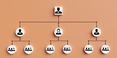 Human icon on circle with line connecting position diagrams. Concept of organizational structure, position chart, organizational management and human resource management. photo