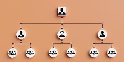 Human icon on circle with line connecting position diagrams. Concept of organizational structure, position chart, organizational management and human resource management. photo