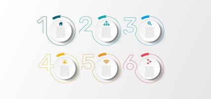 infografía de negocios. vector de diseño de infografías de línea de tiempo. plantilla de opciones de infografía abstracta. ilustración vectorial concepto de negocio con 6 opciones, pasos o procesos.