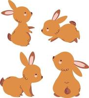 Happy Easter set. Cute rabbit characters in boho style. Vector illustration.