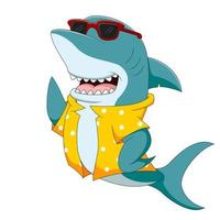 Cute shark cartoon in glasses and beach shirt vector