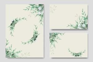 plantilla de tarjeta de invitación de boda de acuarela de hojas verdes vector