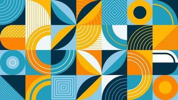 Background with circles, triangles, squares, and lines abstract geometric style. Colorful contemporary pattern vector