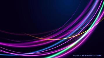 Abstract colorful neon light curve beam effect on dark blue background. Futuristic light effect concept vector